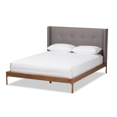 Baxton Studio Brooklyn Walnut Wood Grey Queen Size Platform Bed 140-7539